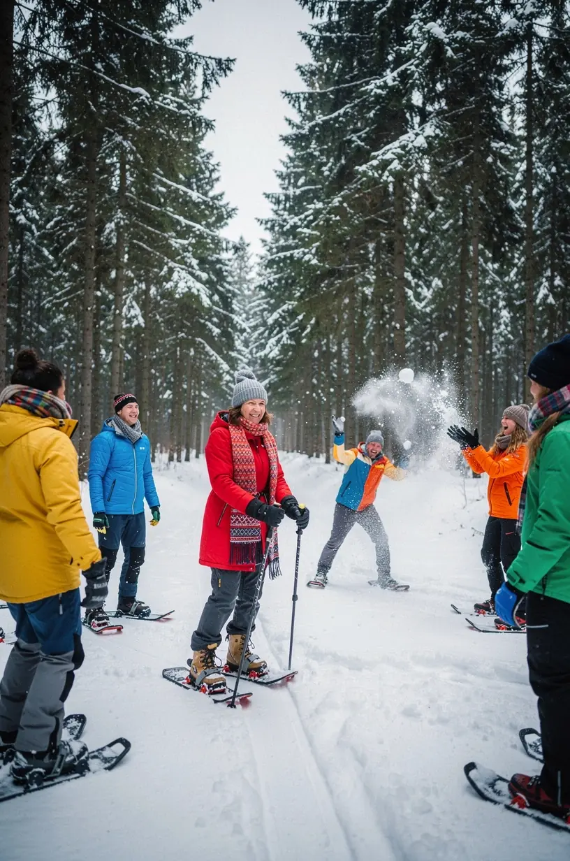 Naturliebhaber erkunden einen ruhigen, dichten Mischwald während eines geführten Retreats.